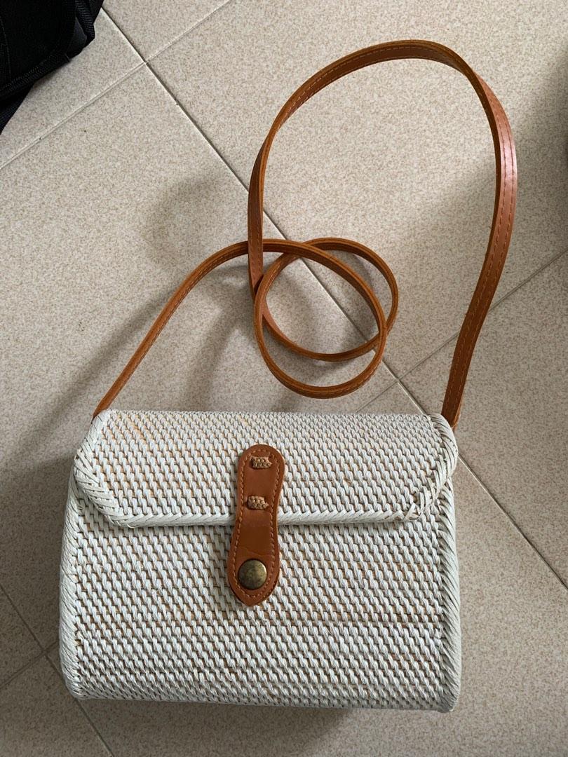 White outlet rattan handbag