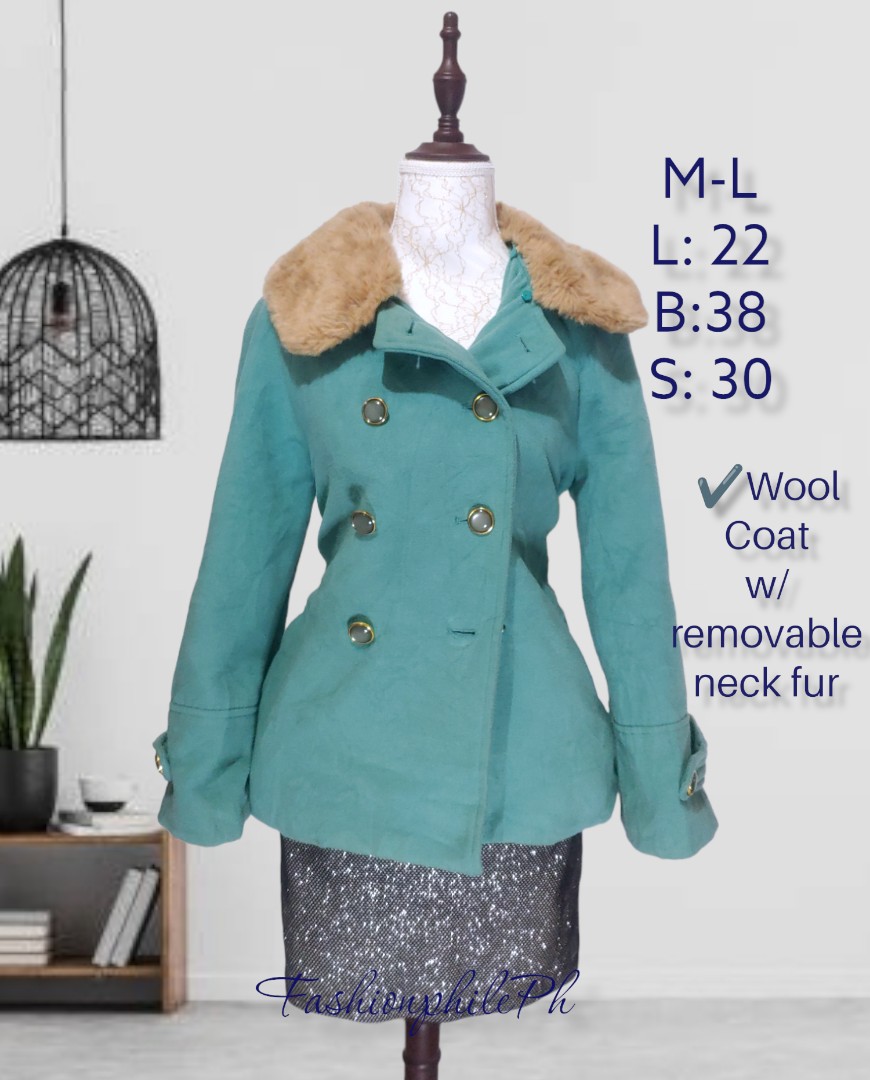 Wool Blue Green Jacket (Lost 1 button), Women's Fashion, Coats, Jackets ...