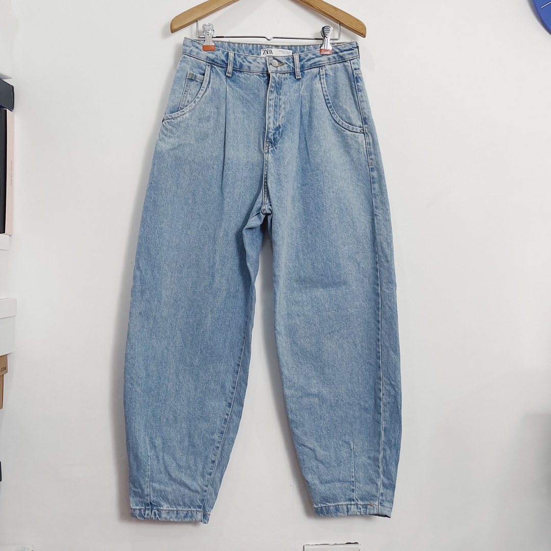 Zara High Waisted Baggy Barrel Jeans (Light Wash), Women's Fashion
