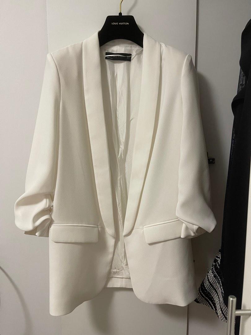 White ruched blazer top