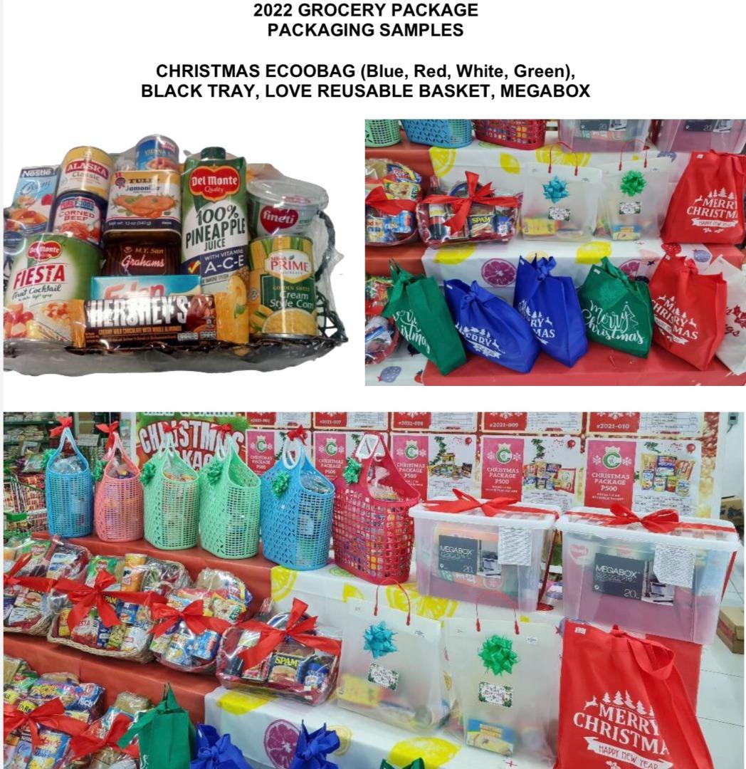 2022 CHRISTMAS GROCERY PACKAGES (Category: Gift Baskets & Hampers) located in Manila. Submitted by franciscojof (Listing ID 1192542830, Image 1). Description: NTERESTED TO SUPPLY BELOW 2022 XMAS GROCERY PACKAGES /XMAS HAMPERS. See our attached UPDATED OFFER for our Complete 2022 Ready XMAS GROCERY/ FOOD PACKAGES: for your EMPLOYEES, CLIENTS AND BUSINESS PARTNERS. =IN SPECIAL BLACK TRAY =IN MEGA BOX =IN REUSABLE LOVE BASKET =IN CHRISTMAS ECOBAG (B