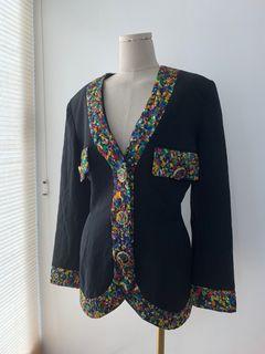 Black Blazer with Floral Seam & Buttons