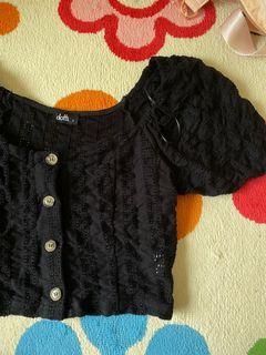 black crochet button crop