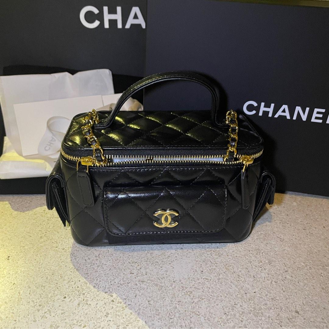 CHANEL, Bags, Chanel Vanity Case With Chain Quilted Calfskin Small Black