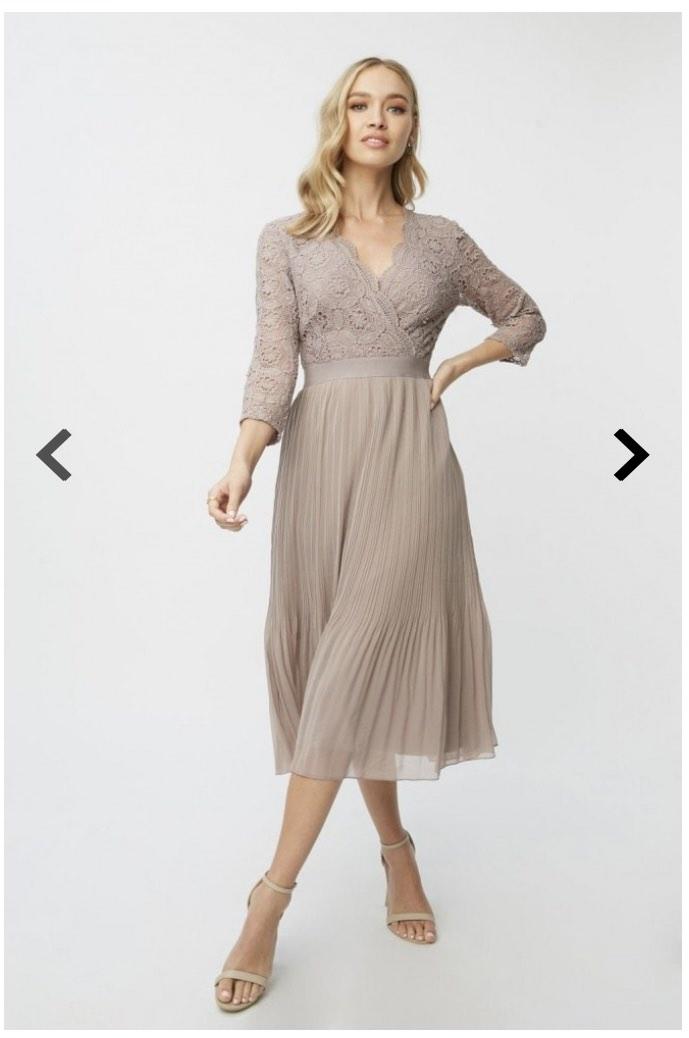 BNWT LITTLE MISTRESS Leonora Oyster Crochet Pleated Midi Dress