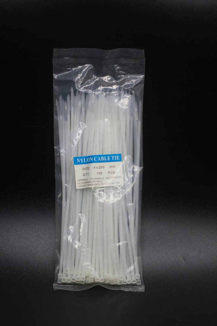 CABLE TIE NYLON (100PCS/1PACK), 8 inches 4x200mm, WHITE color