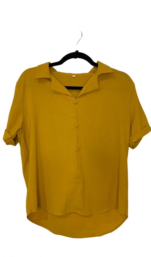 Code M1 Mustard yellow top with buttons, Women's Fashion, Tops