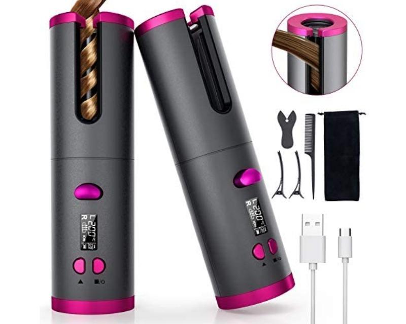 Cordless Auto Hair Curler, Automatic Curling Iron with LCD Display  Adjustable Temperature & Timer, Portable Rechargeable Rotating Ceramic  Barrel Curling Wand Fast Heating for Hair Styling, Beauty & Personal Care,  Hair on