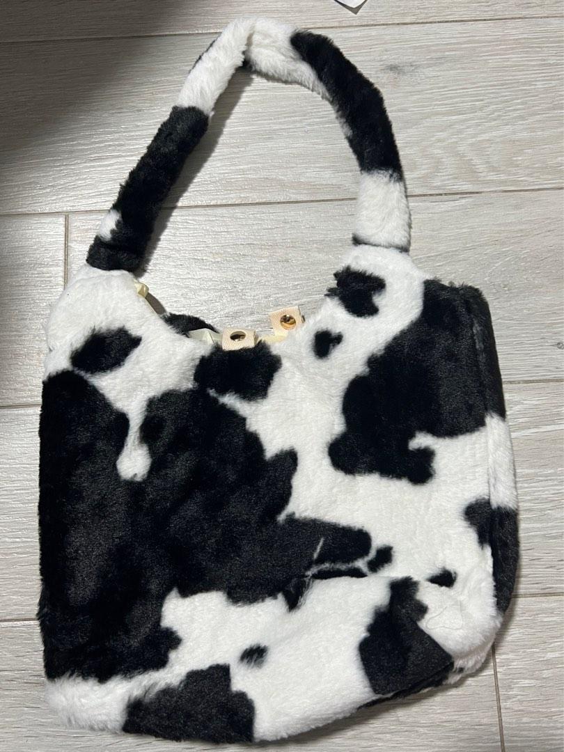 Cow print fuzzy hotsell bag