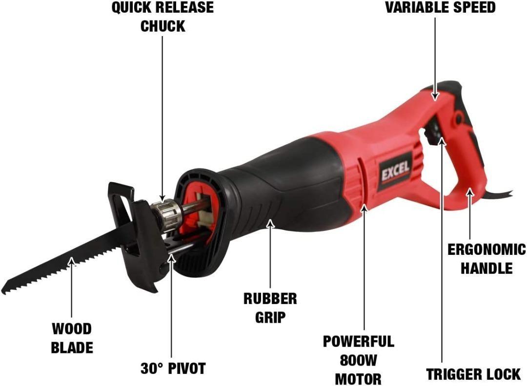 Excel Quick Change Reciprocating Saw 800W/230V 50Hz with 2m Wire, BS