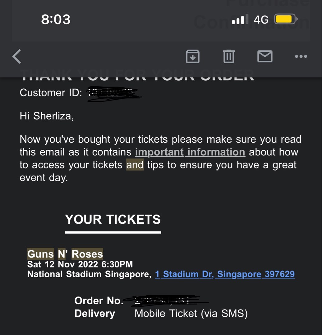 1 ticket to Gun n Roses Live in Singapore!! NEGOTIABLE, Tickets