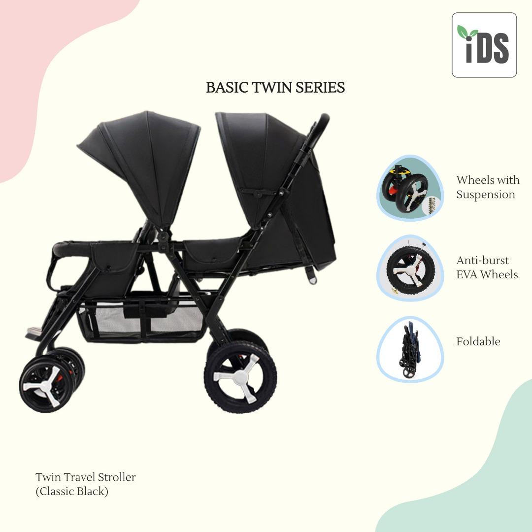 iDS 9.5kg Reclining Twin Stroller Double Stroller Dual Stroller Front Back Easy Foldable Big Lockable Wheels Lightweight Double Pram Babies Kids Going Out Strollers on Carousell