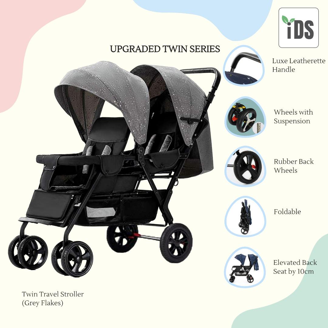 [iDS] New! Reclining Twin Stroller Double Stroller Dual Stroller Front & Back Easy Foldable Big