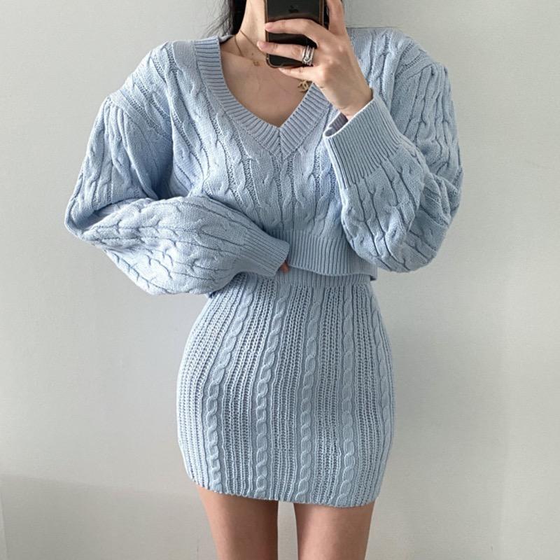 Korean Chic Sweater Skirt Coords Women s Fashion Dresses