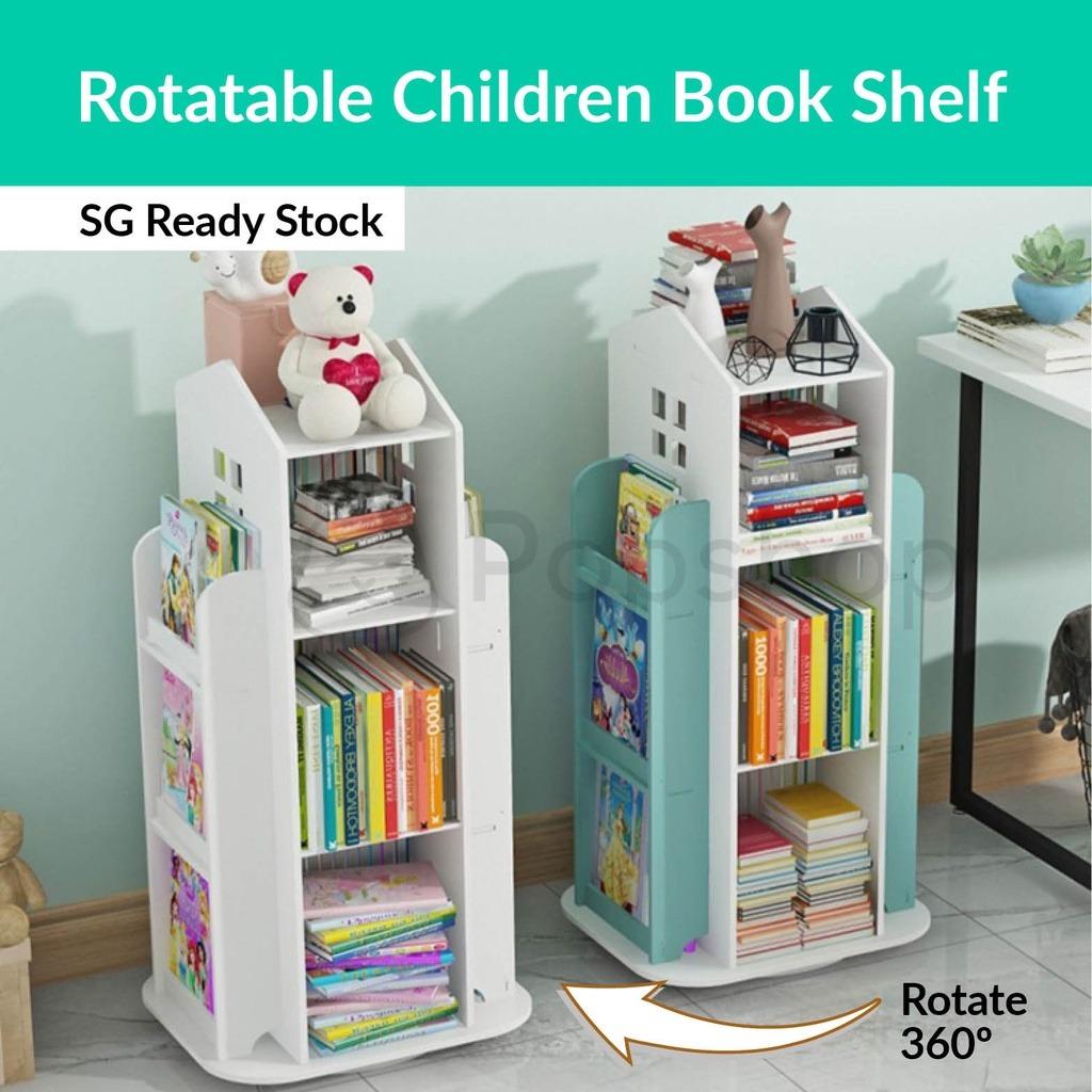 LOCAL STOCK🇸🇬Rotating Children Kids Wooden Bookshelf Bookcase