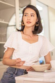 Lovet Averie Eyelet Button Top in White