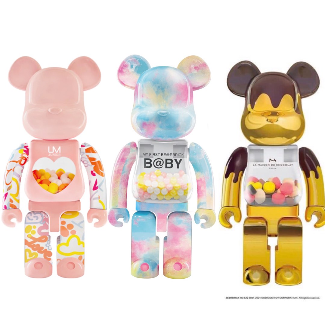 MEDICOM TOY 2021 Macau WF Fashion UM pink heart / my first baby b@by 千秋 /  La Maison Du Chocolat gold 1000% bearbrick be@rbrick