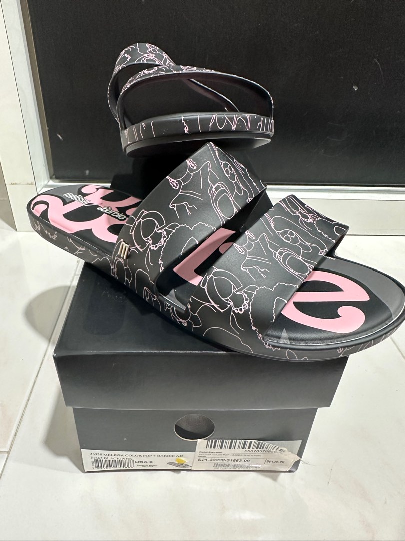 Melissa Barbie slides Sz 8, Women's Fashion, Footwear, Flipflops and Slides  on Carousell