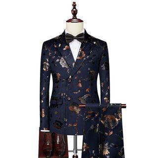 DOUBLE BREASTED Men suit blue floral 2/3pc skinny  size M -6xl plus size double breasted suit quality formal suit prom suit