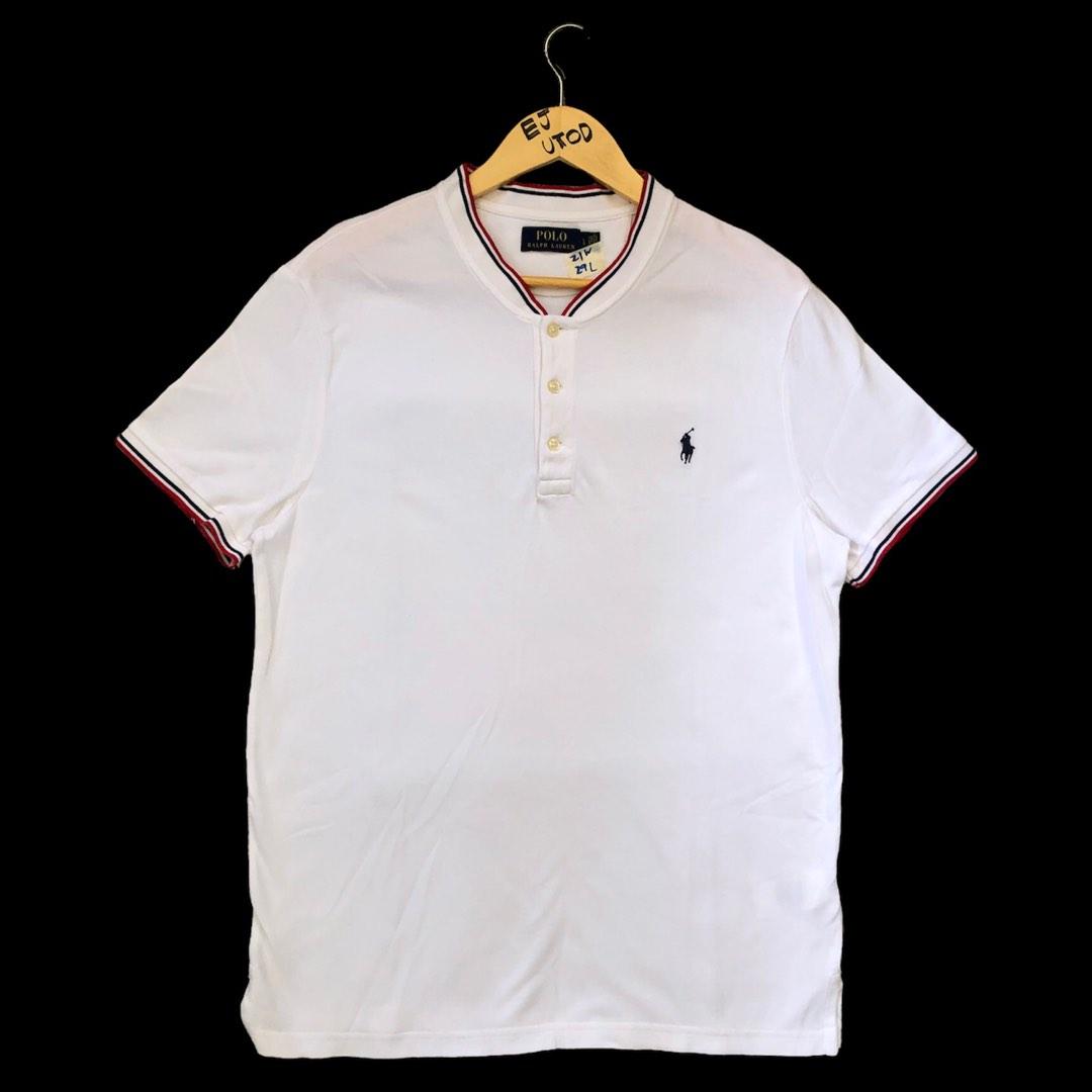 Polo by Ralph Lauren White Chinese Collar Button Shirt Navy Blue Small Pony