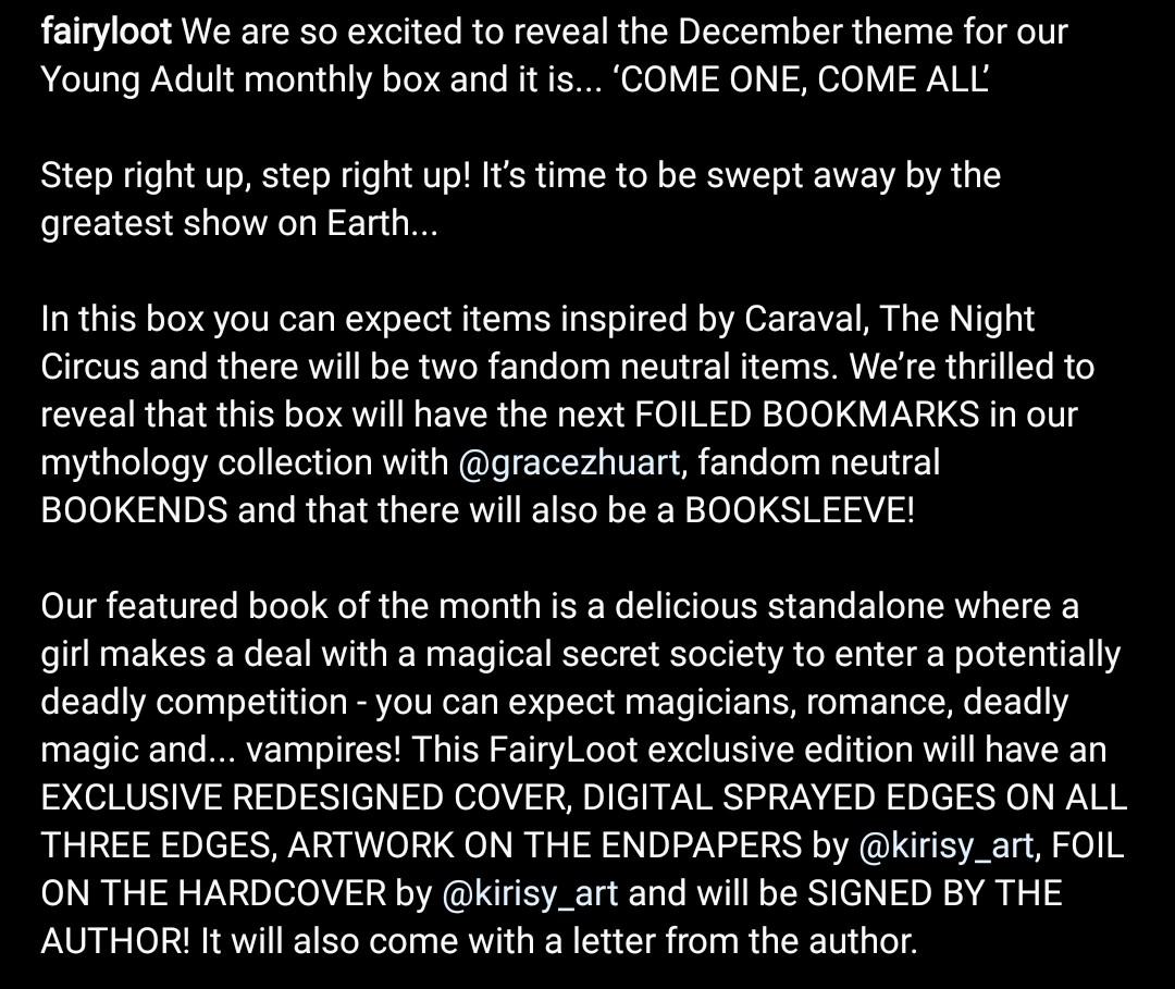 PRE-ORDER Fairyloot YA Book Only Box (Category: Storybooks) located in San Fernando. Submitted by never_after (Listing ID 1192585895, Image 2). Description: 1 Book Only Box Available Fairyloot Shipping : Dec ETA: 2 to 4 Months after FL Shipping (Sea Cargo) 2 to 4 weeks (Air Cargo) *Air Cargo Fee (₱600-₱1000) Fullpayment : ₱3000 + Local SF Installment :₱3000 + Local SF ₱1500 DP/Reservation ₱1500 Dec 20 Pay now to reserve your copy! Stricly No Canc