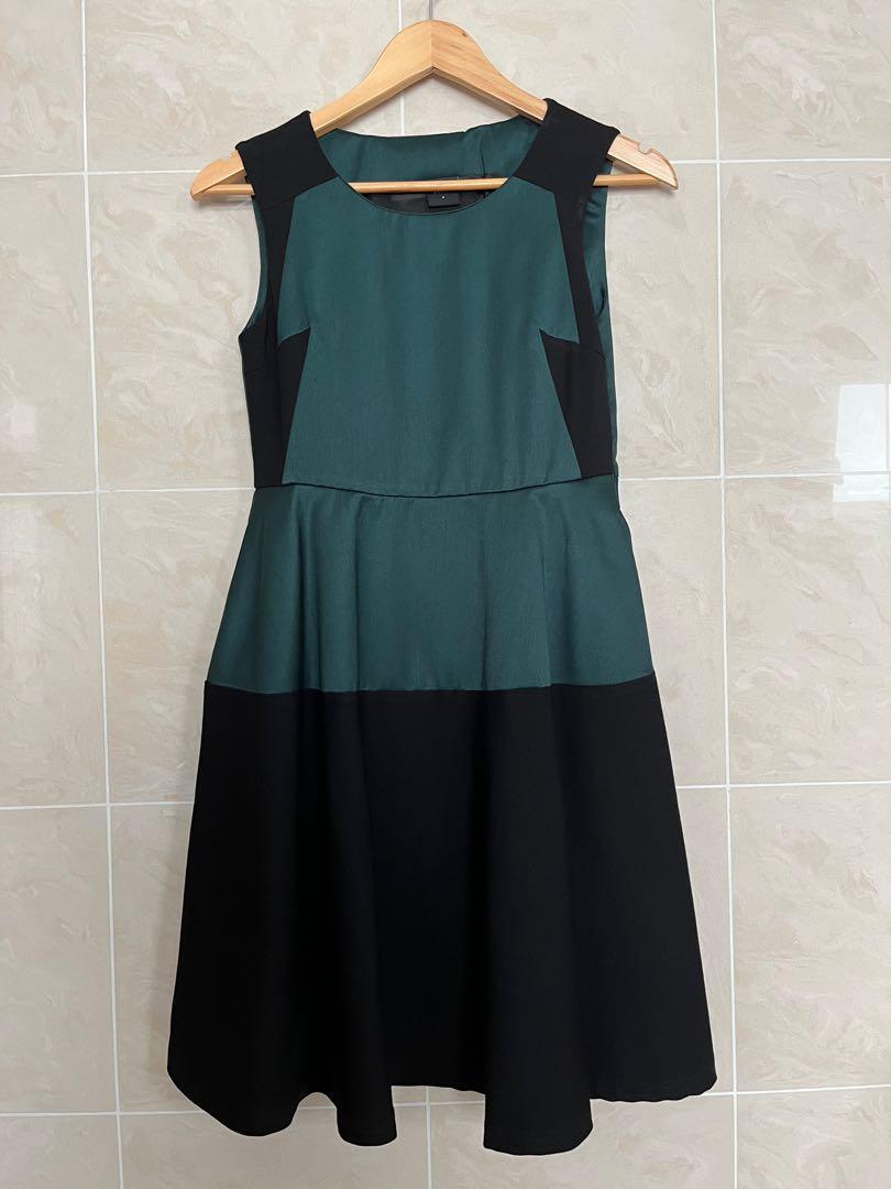 forest green fit and flare dress