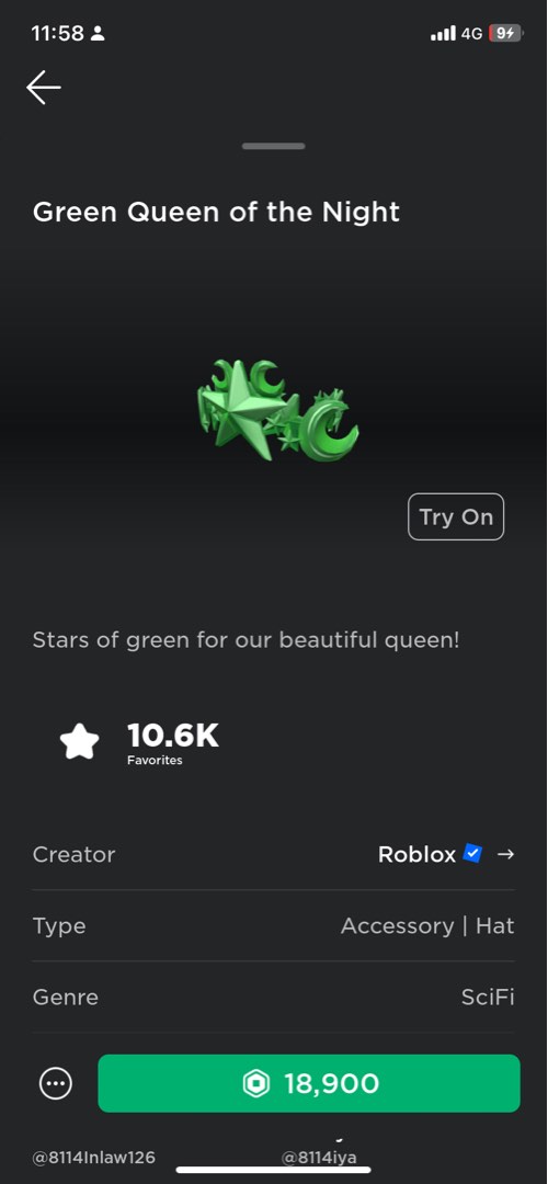 Roblox Green Queen Of The Night Limited (GQOFN), Video Gaming, Gaming
