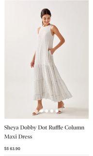 Sheya Dobby Dot Ruffle Column Maxi Dress