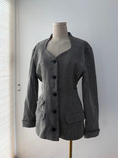 Stripes Blazer with Hexagon Cut Neck