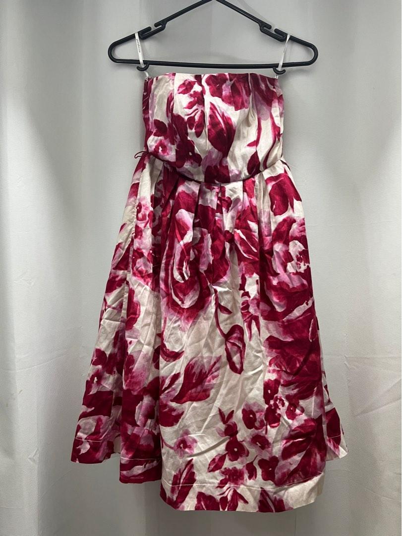 Tube red and white floral pink dinner prom dress Women s Fashion