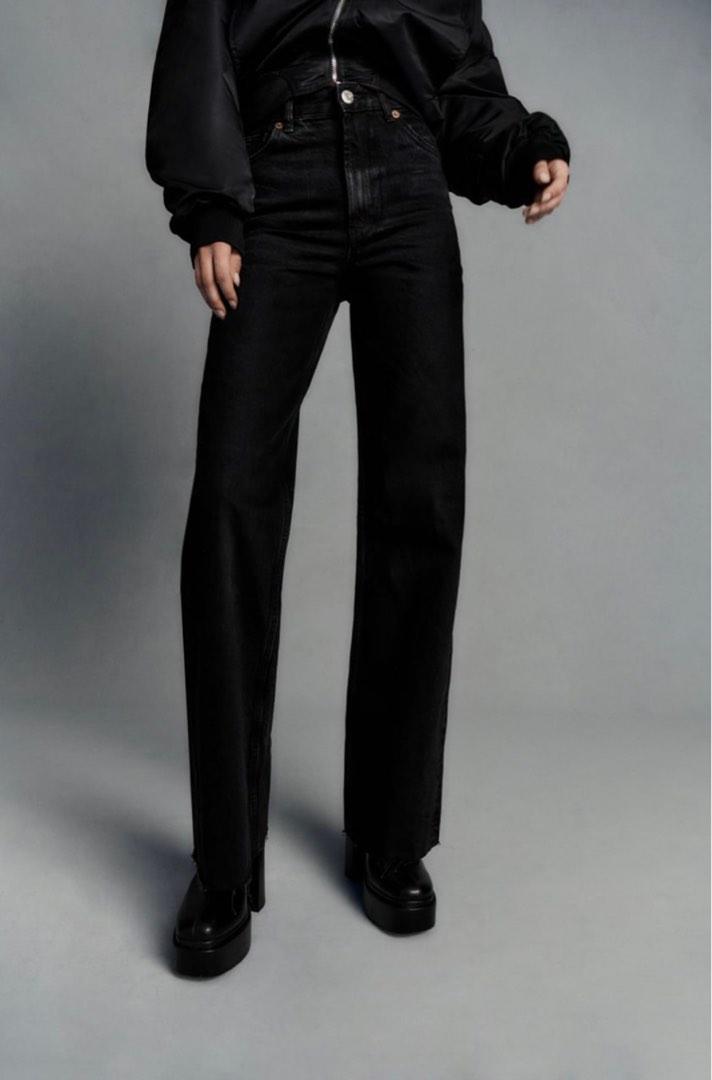 Zara Wide Leg TRF Jeans in Black, Women's Fashion, Bottoms, Jeans on ...