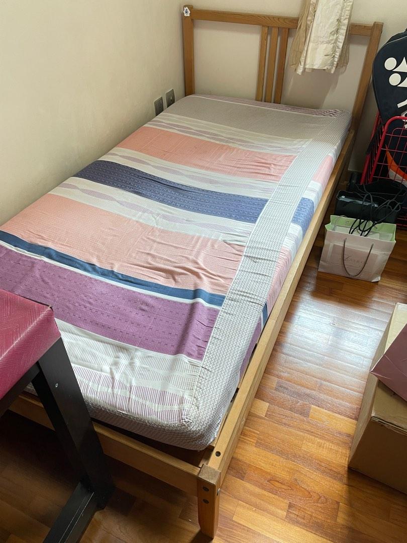2 set of IKEA single bed frame + IKEA study table, Furniture & Home