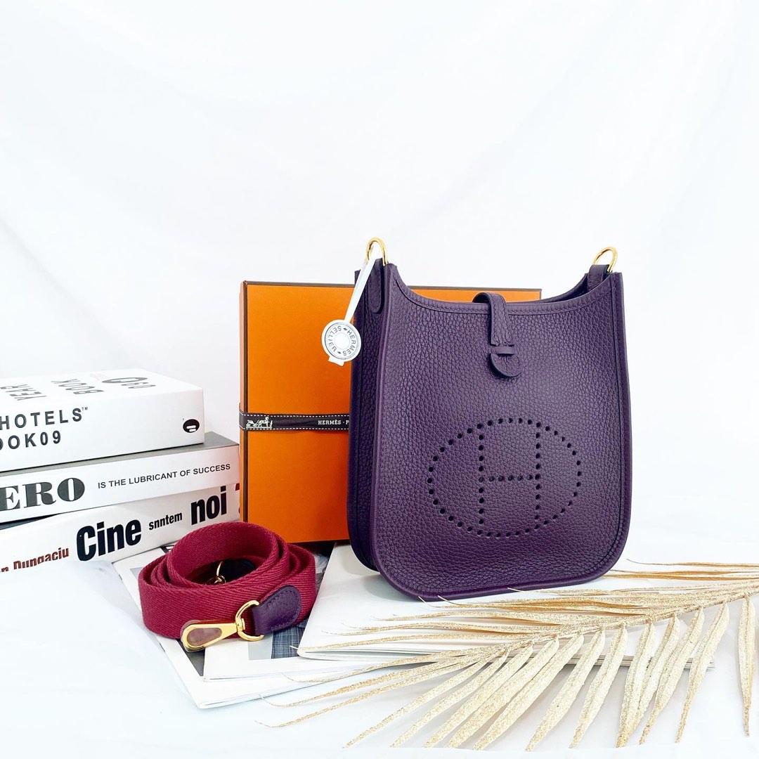 Authentic Hermes Cassis Color Clemence Leather Evelyn s Shoulder Bag 16 with GHW