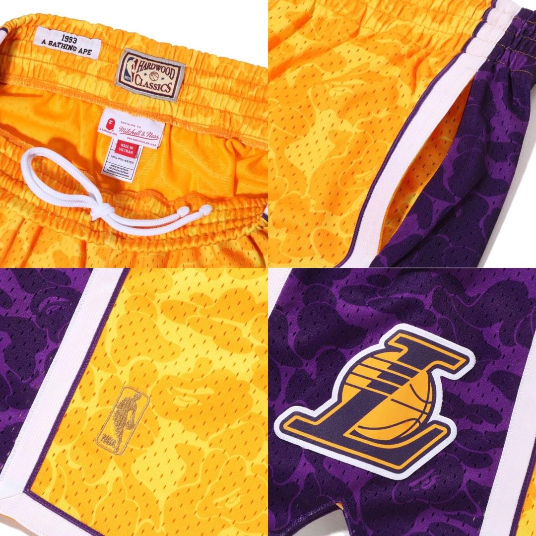BAPE x Mitchell & Ness Lakers Away ABC Basketball authentic Shorts L  Yellow CAMO
