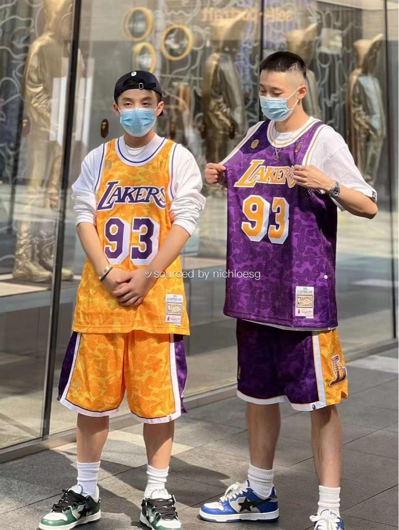 A BATHING APE BAPE X MITCHELL & NESS LOS ANGELES LAKERS JERSEY SHORTS  New