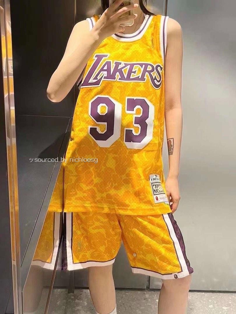 BAPE x Mitchell & Ness Lakers Away ABC Basketball authentic Shorts L  Yellow CAMO