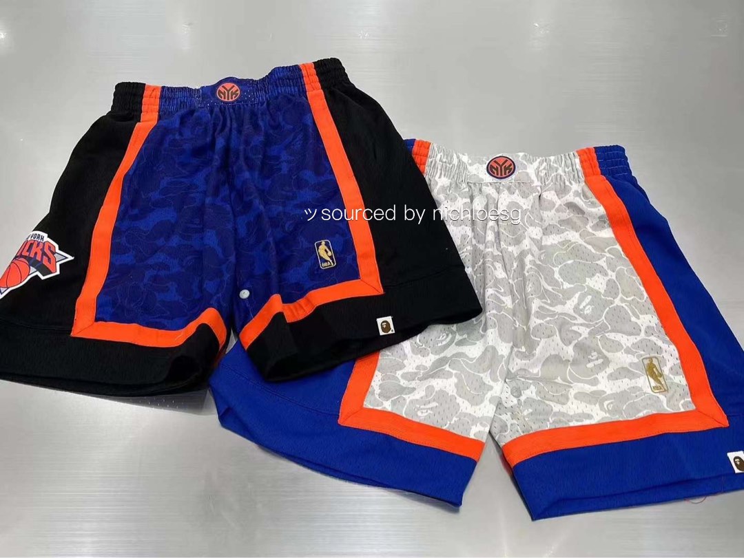 BAPE x Mitchell & Ness New York Knicks Shorts BlueBAPE x Mitchell & Ness  New York Knicks Shorts Blue - OFour