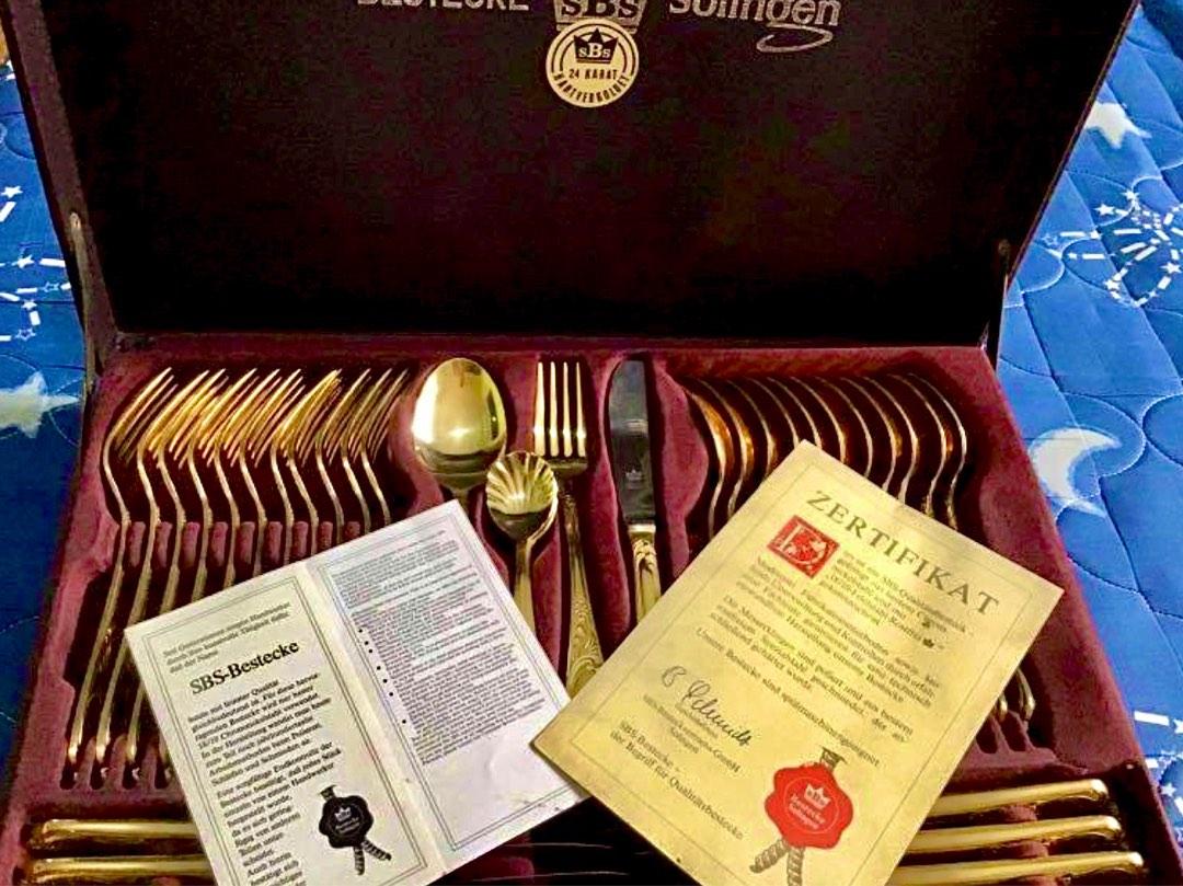 Bestecke SBS Solingen (Category: Dinnerware & Cutlery) located in Rizal. Submitted by caintarizal2024 (Listing ID 1192743175, Image 3). Description: Bestecke SBS Solingen 24 Karat Gold Plated 70pcs 100% Original Cash On Delivery/Cash On Pickup LBC LALAMOVE/GRAB EXPRESS better for meet up.