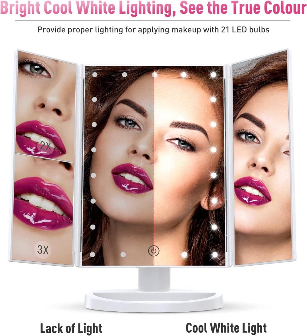 BESTOPE Pro Lighted Makeup Mirror 2X/3X Magnification Vanity Mirror Tri