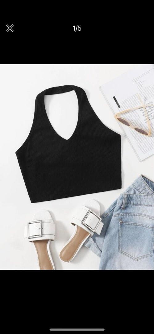 Black halter top, Women's Fashion, Tops, Sleeveless on Carousell