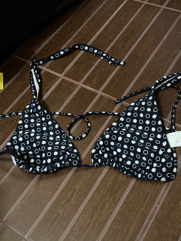 Black n white polkadot tie bikini top, Women's Fashion, Swimwear