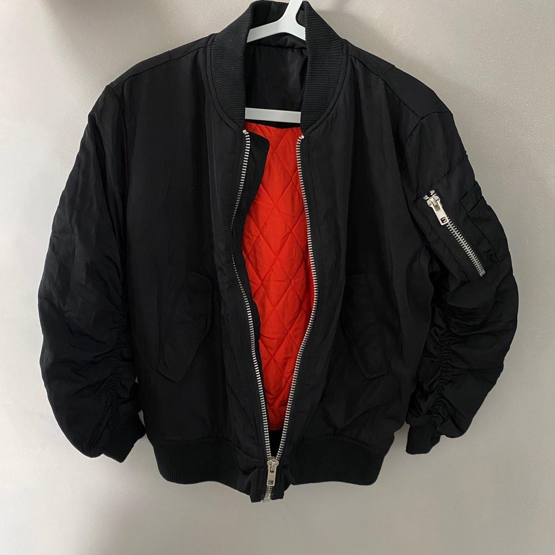 Black Puffer Bomber Jacket, Women's Fashion, Coats, Jackets and