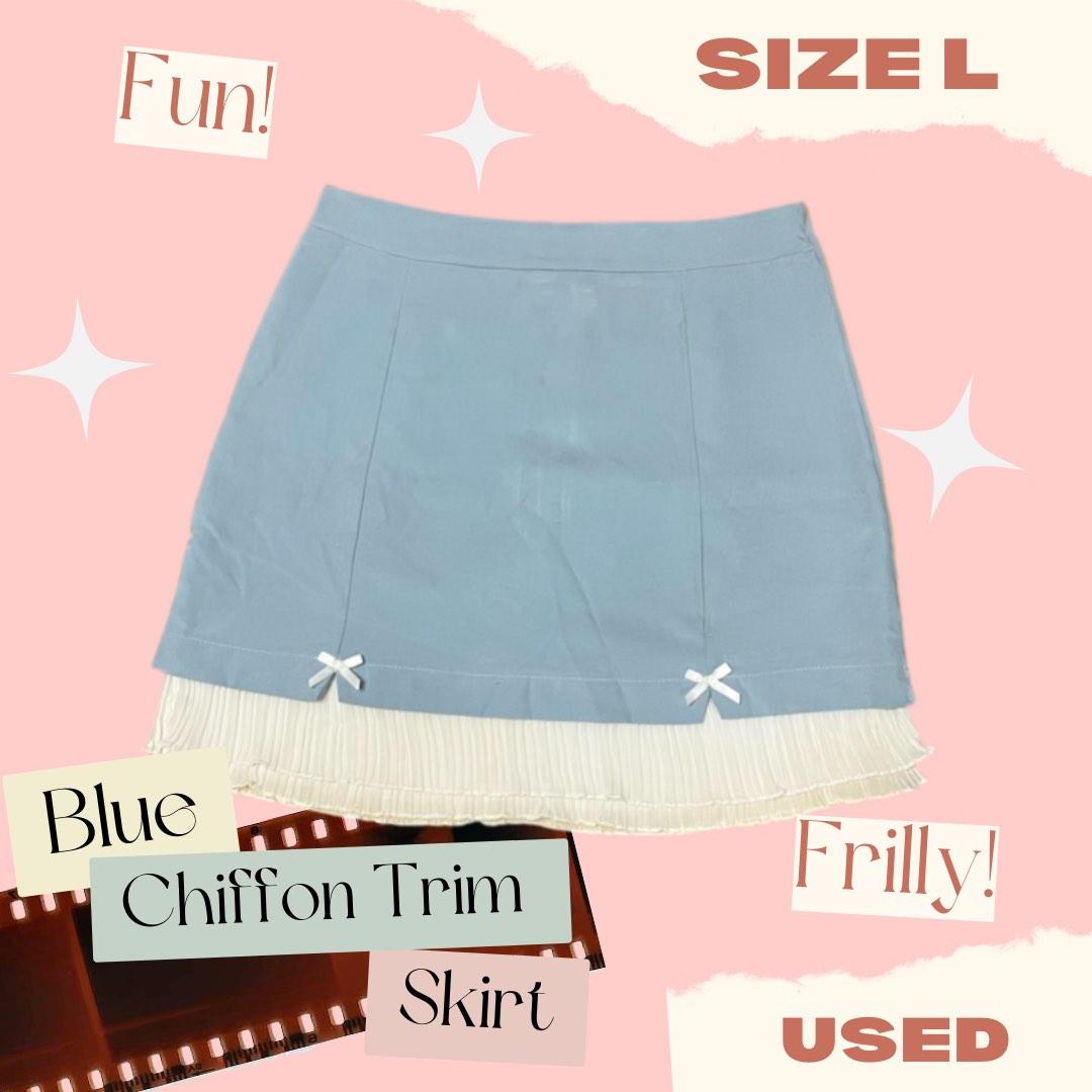 Blue Chiffon Trim Summer Skirt (Category: Skirts) located in Valenzuela. Submitted by cinnameow (Listing ID 1185886112, Image 1). Description: Best fits size L Length - 44 cm / 17.6 in Waist - 78 cm / 31 in Hips - 102 cm / 40.2 in.