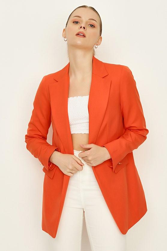 Branded pastel orange blazer with side pockets, Women's Fashion, Coats