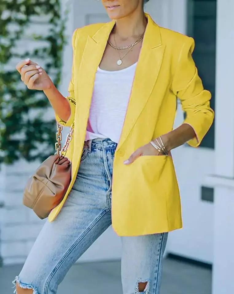 Yellow on sale blazer outfit