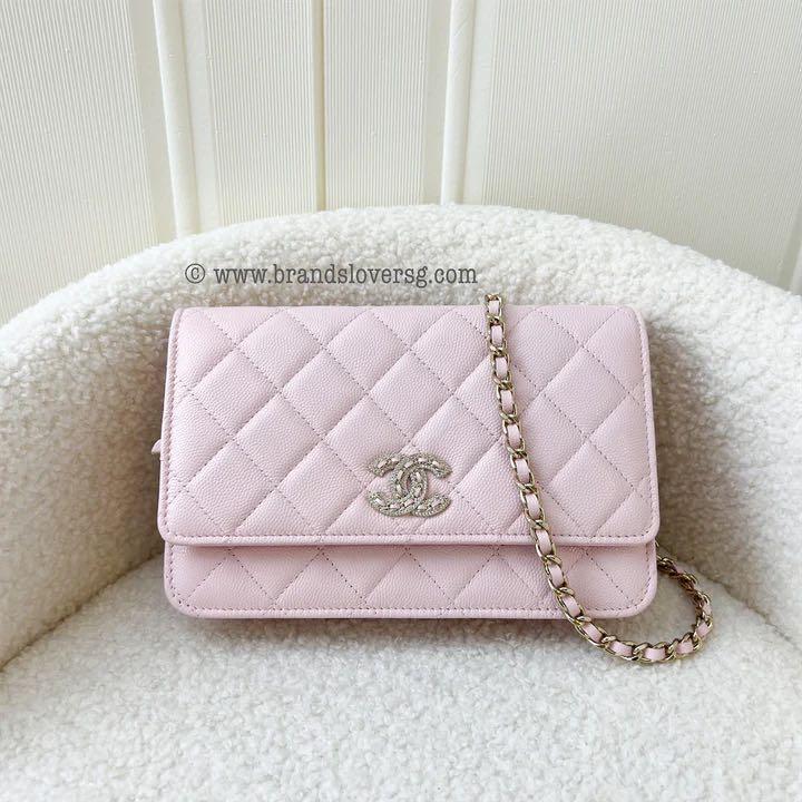 Chanel Square Wallet on Chain WOC Iridescent Pink Caviar Light