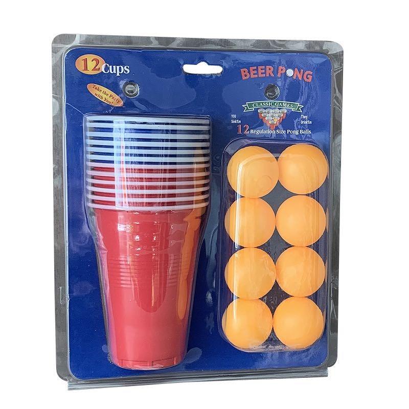 Classic Game Beer Pong Bar Game Toy w/ 12 Reusable Cups & 12 Ping