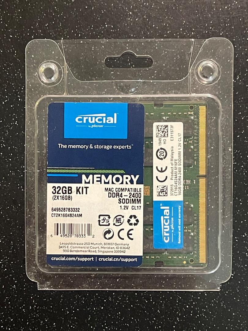 Crucial RAM DDR4 32GB Kit (2 x 16GB) DDR4-2400 SODIMM Memory for Mac  CT2K16G4S24AM