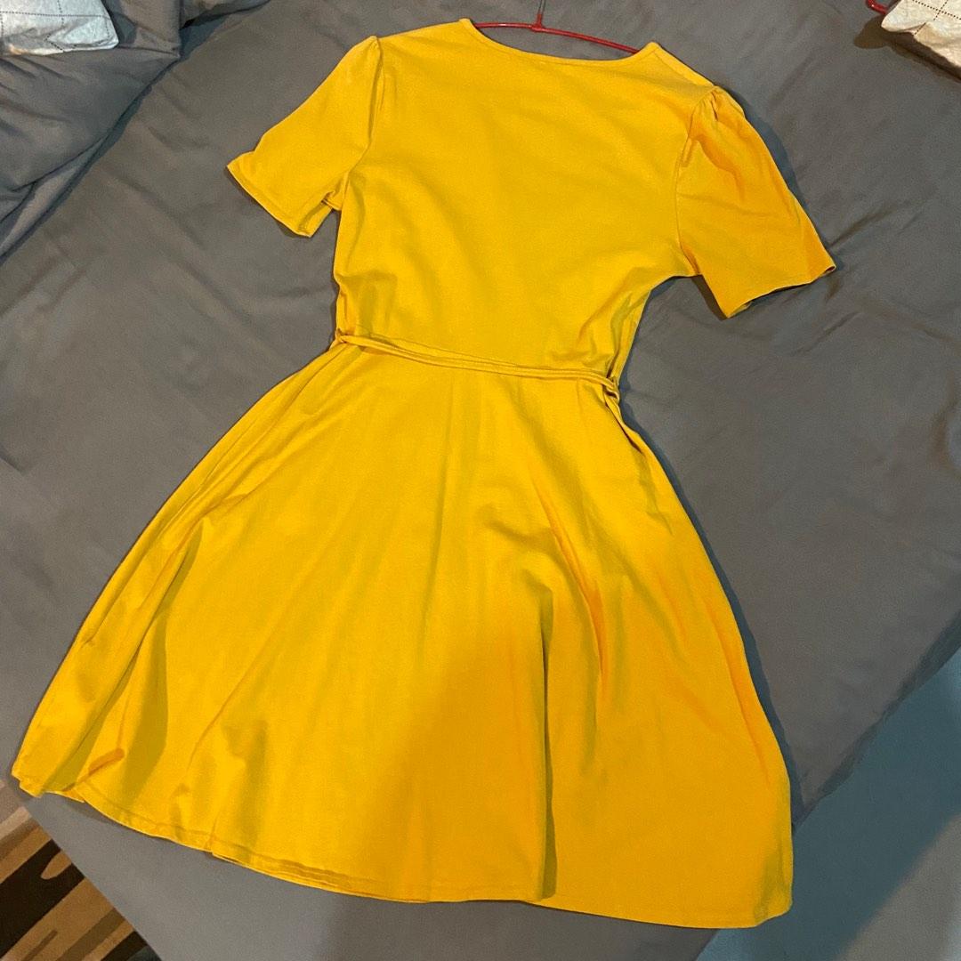 Dorothy Perkins Women Mustard Yellow Solid Wrap Dress Women s Fashion Dresses Sets Dresses on Carousell