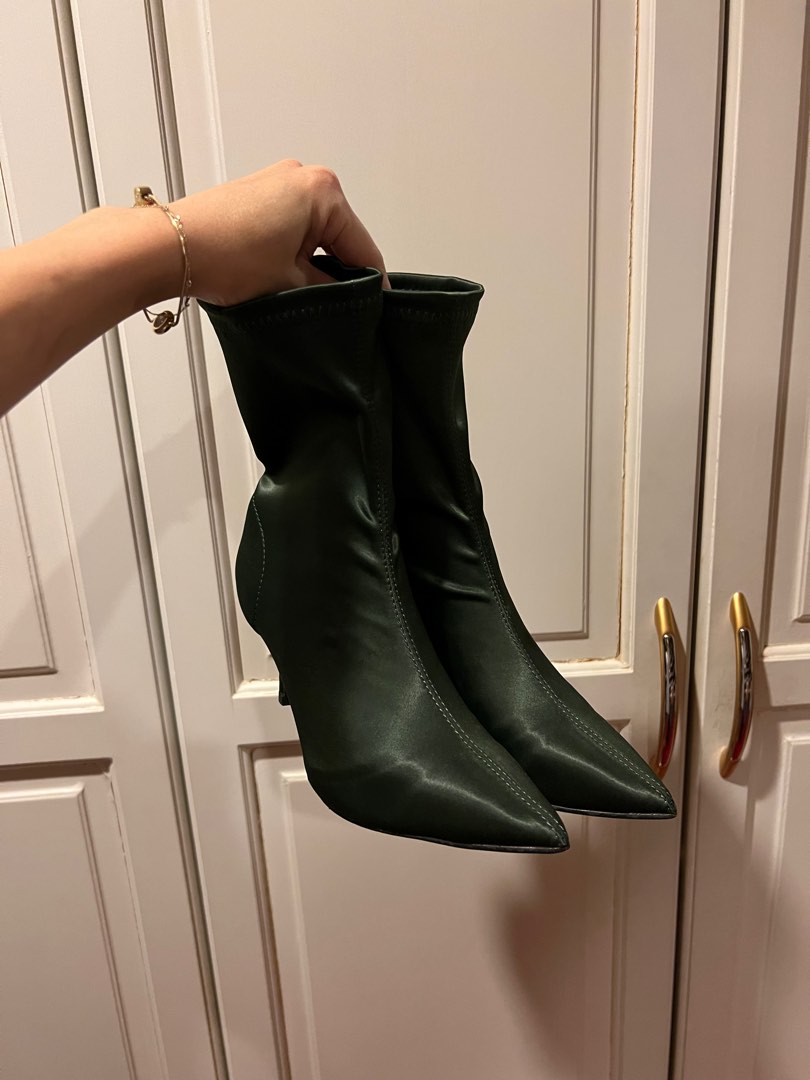Green satin boots clearance